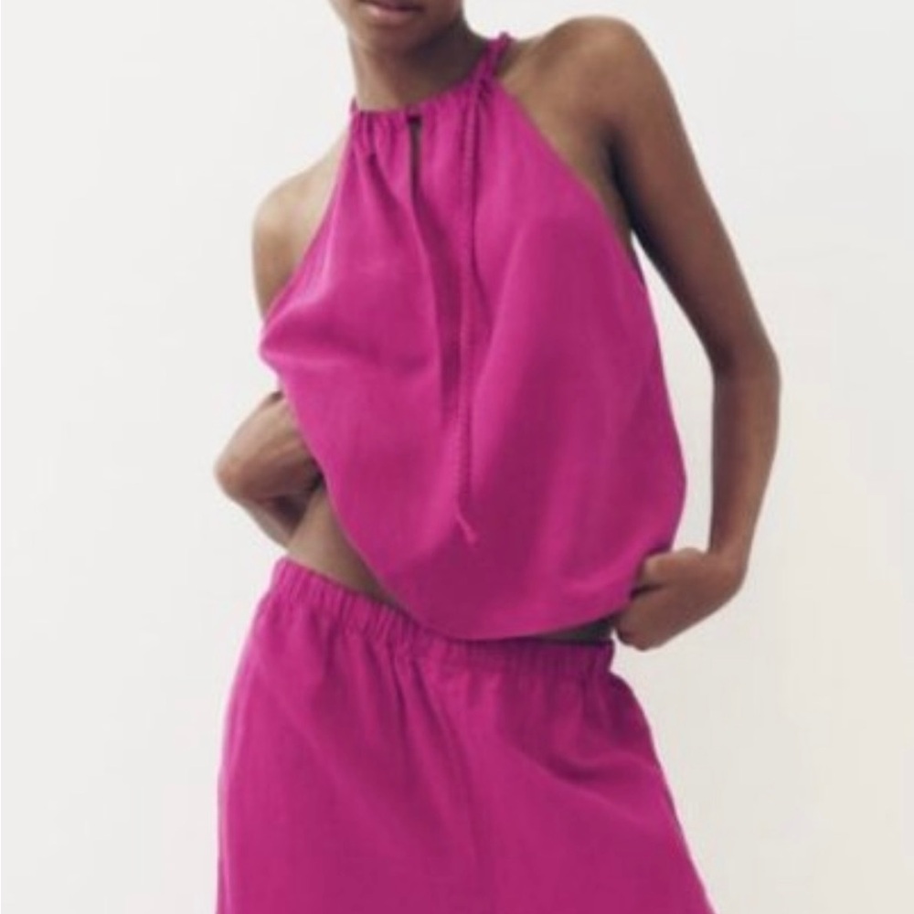 Zara Fuchsia Halter Neck Top Linen Blend